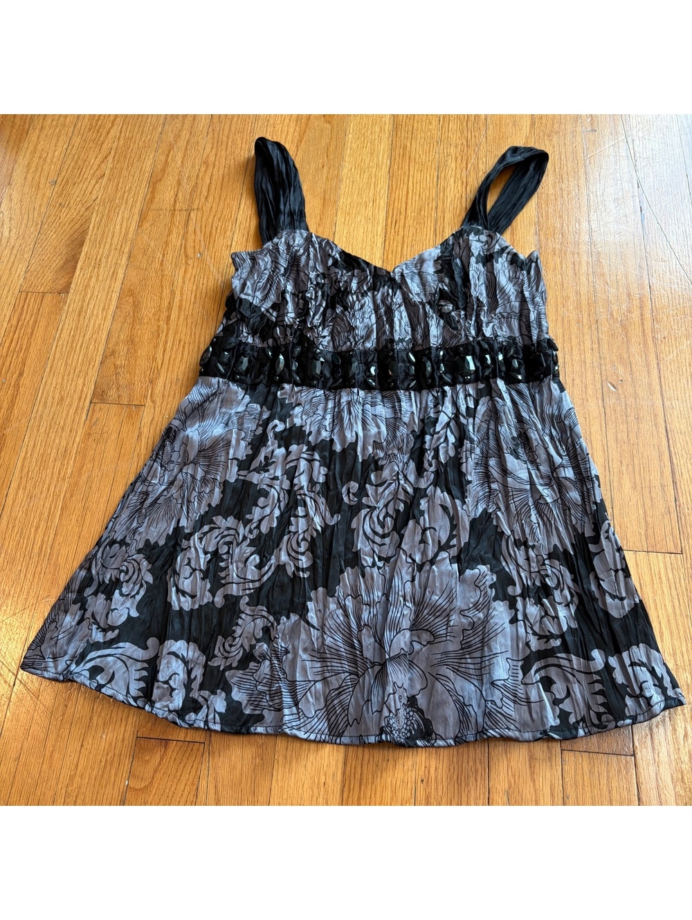 Vintage Y2K silk floral babydoll bedazzled going out top